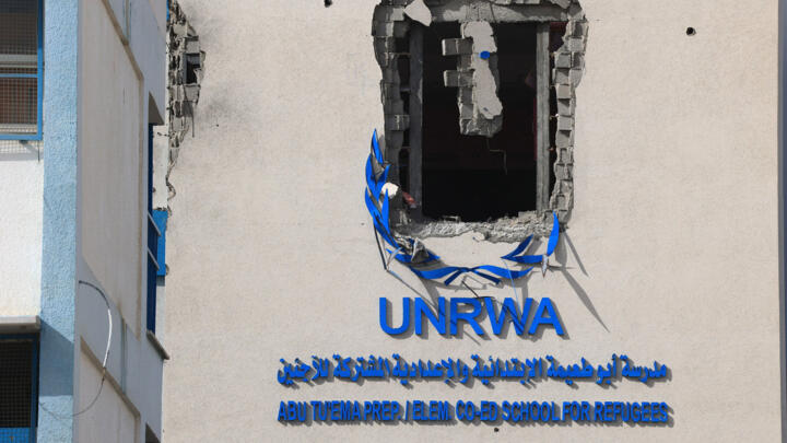 File photo showing a heavily damaged UNWRA school after Israeli strikes in the village of Khuzaa, near Abasan east of Khan Yunis near the border fence between Israel and the southern Gaza Strip.