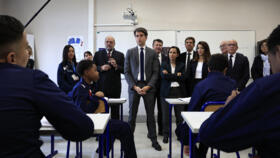 French PM Gabriel Attal launches an "educational boarding school" experiment for challenging pupils in Nice, south-eastern France, on April 22, 2024.