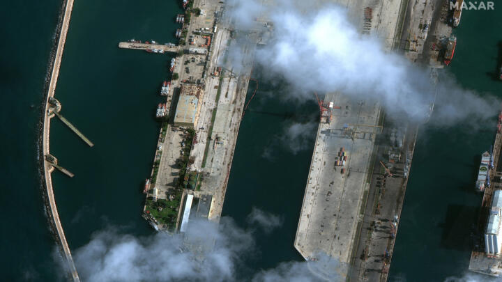 Handout satellite image released by Maxar Technologies shows the Russian naval base at Tartus, Syria on December 13, 2024.