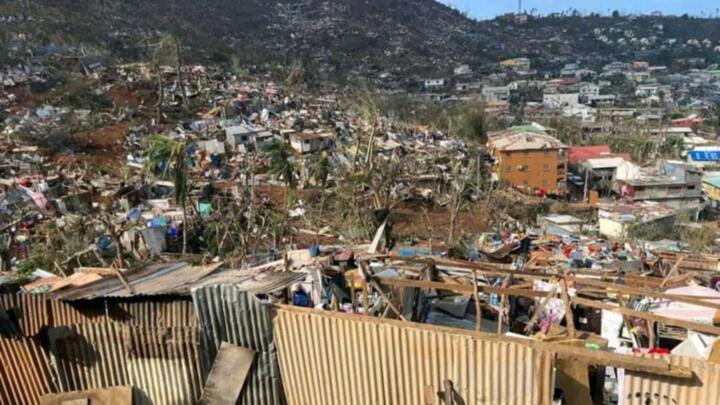 Buildings were destroyed in disaster-hit Mayotte after Cyclone Chido hit the French overseas territory on December 14, 2024.