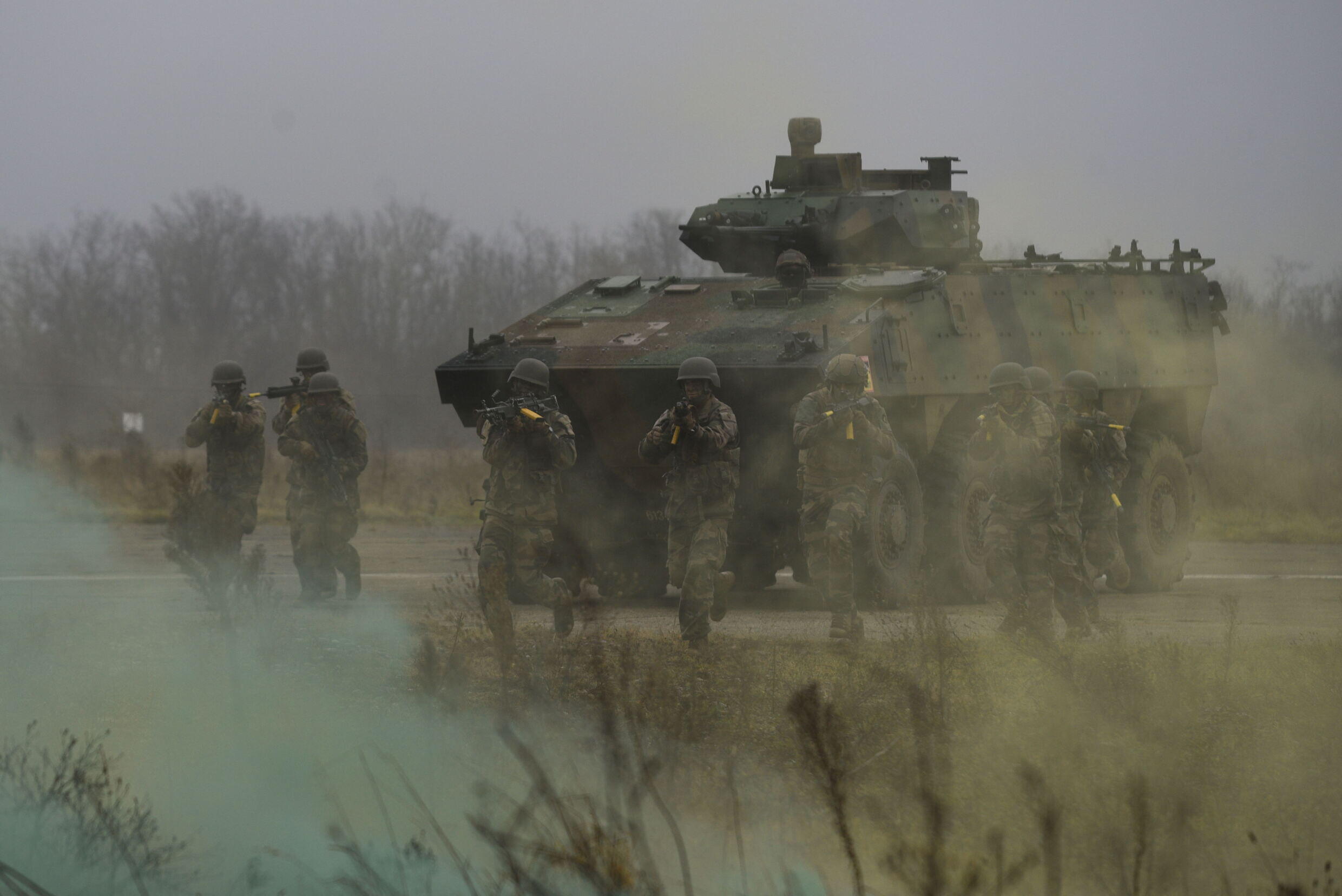 The recruits also practised disembarking from the armoured transport vehicle, which took them almost as far as the trench.