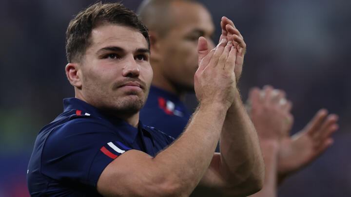 Antoine Dupont (L) after the win over New Zealand