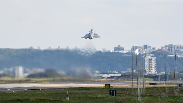 A Taiwanese Air Force Mirage 2000 fighter jet takes off at an air force base in Hsinchu on Tuesday.
