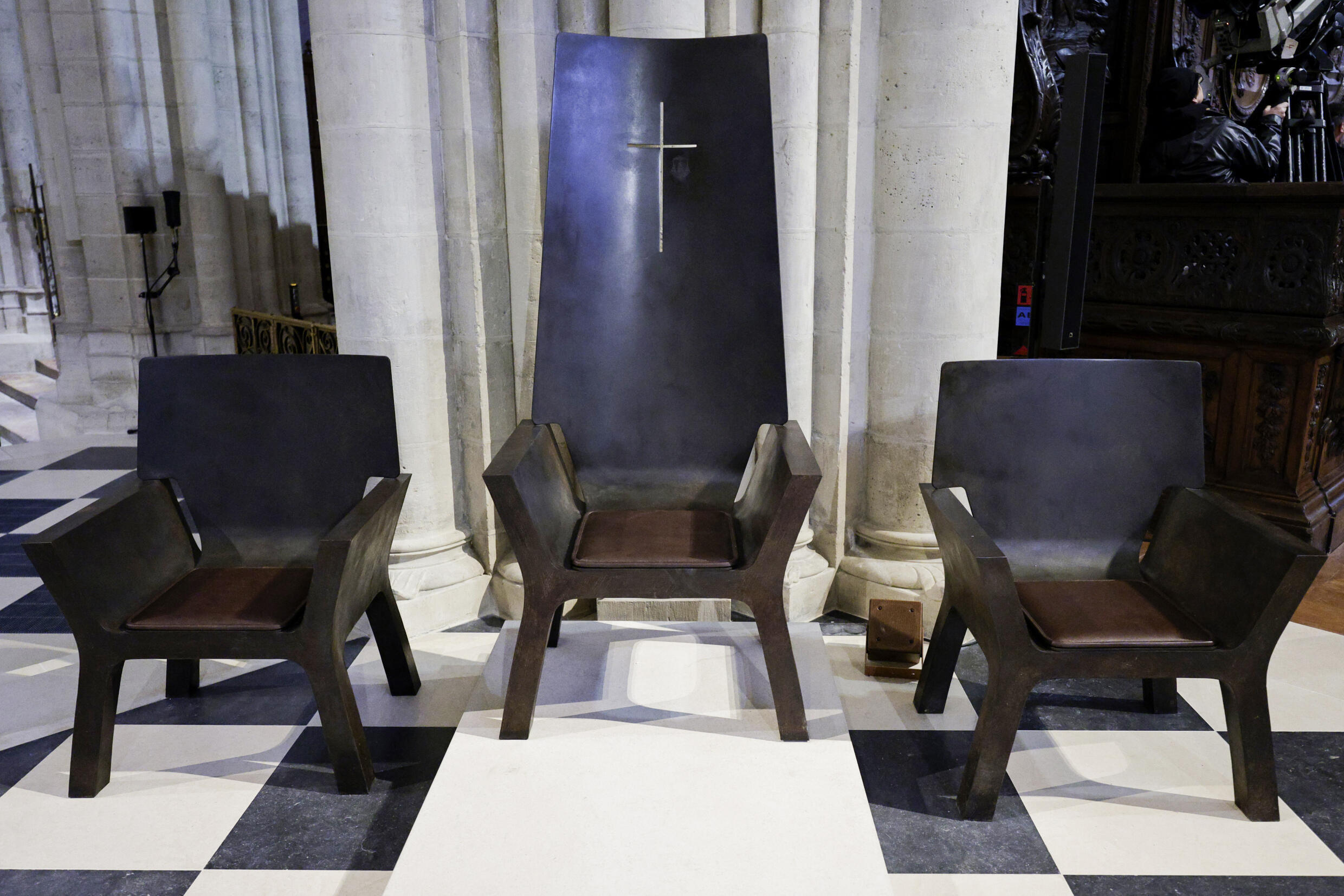 Cathedral chairs designed by French artist and designer Guillaume Bardet in the heart of Notre-Dame on November 29, 2024.