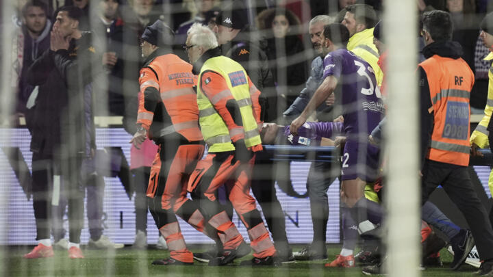 Fiorentina's Edoardo Bove is rushed to an ambulance after collapsing on the ground at the Artemio Franchi Stadium in Florence on December 1, 2024.