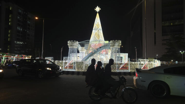 Christmas decorations on a street in Lagos, Nigeria, on December 20, 2024.