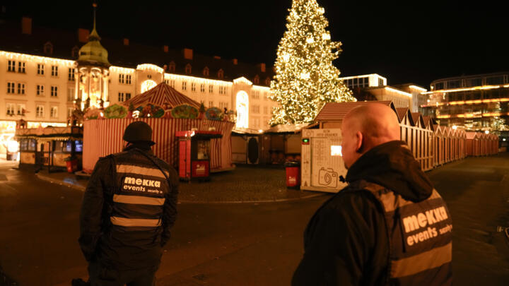 Security officials cordon off the Christmas market after a car crashed into a crowd of people, in Magdeburg, Germany, December 20, 2024.