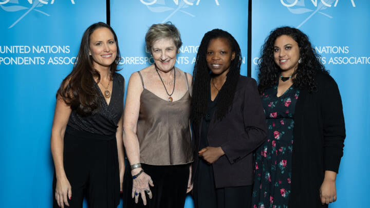 Award-winning journalists Jessica Le Masurier (L), Dulcie Leimbach, Damilola Banjo and Fatma Khaled at the UNCA Awards at Casa Cipriani in New York City on 13 December 2024.