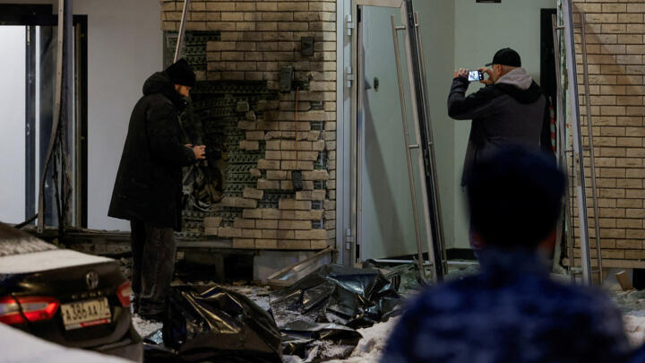 The scene of an explosion which, according to Russia's investigative committee, killed Russian general Igor Kirillov and his assistant, in Moscow on December 17, 2024.