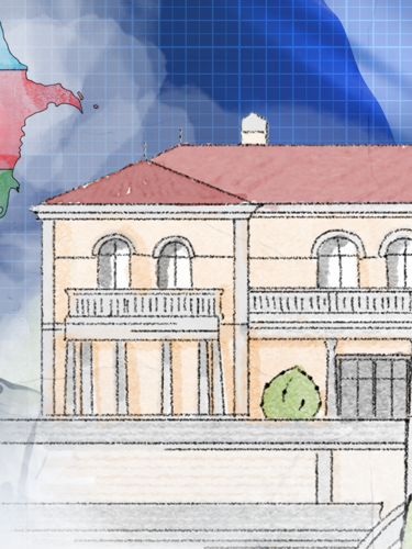 Une villa sur fond de drapeau azerbaïdjanais et français